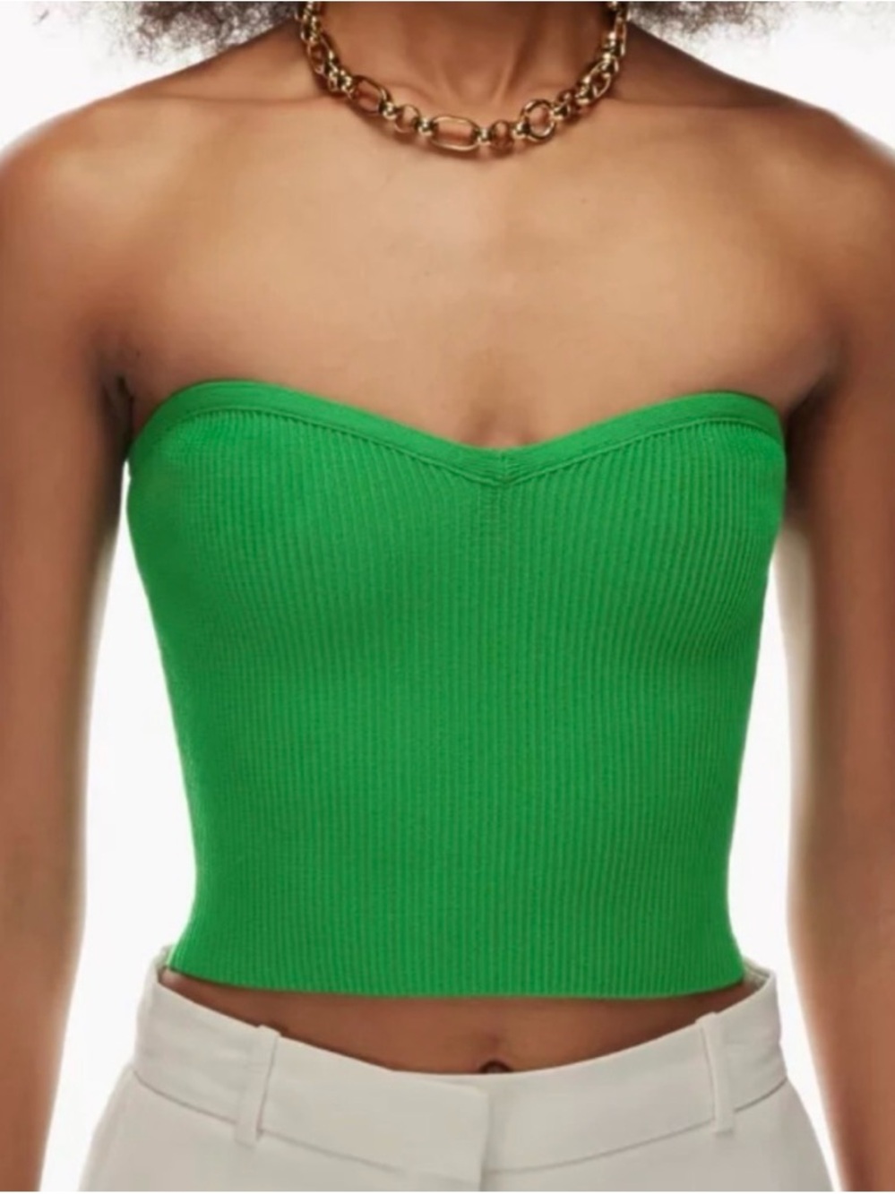 Babaton Sculpt Knit Sweetheart Tube Top in Green - M